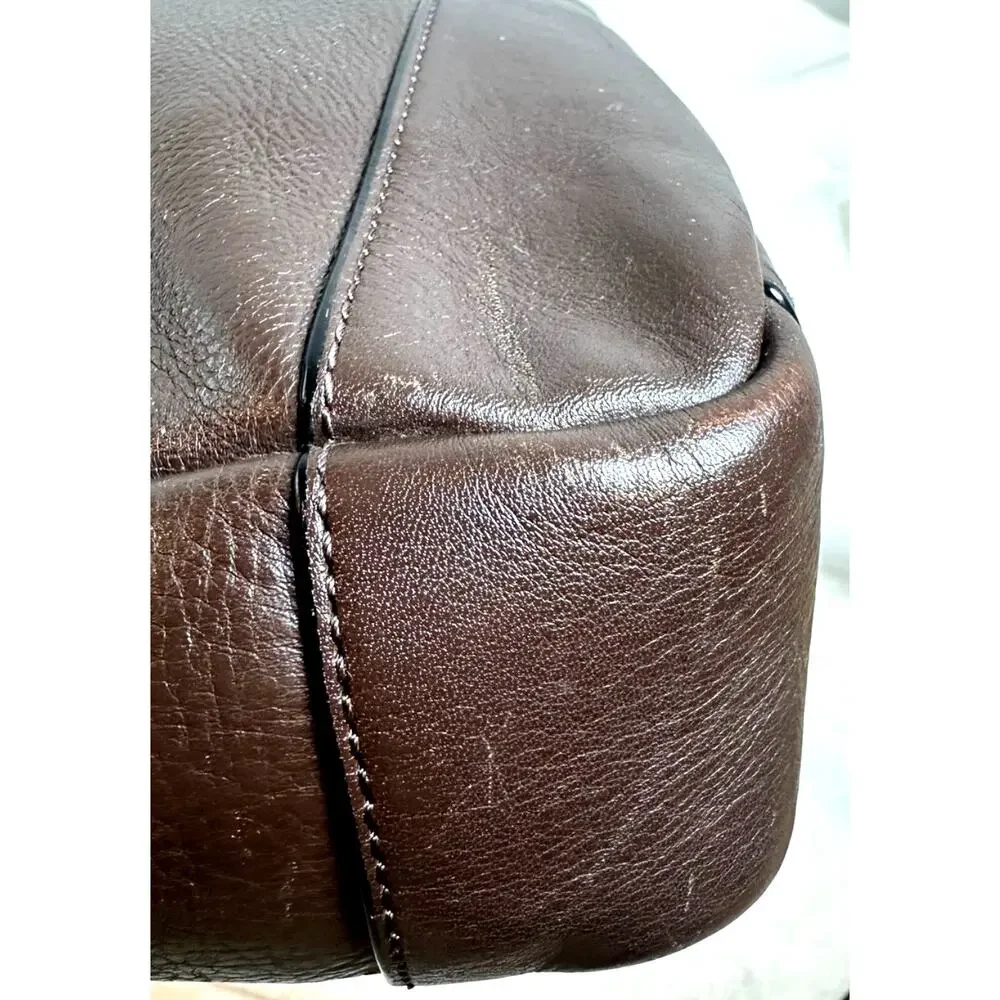 Coach Dark Brown Leather Laptop Bag Briefcase Crossbody Strap EUC